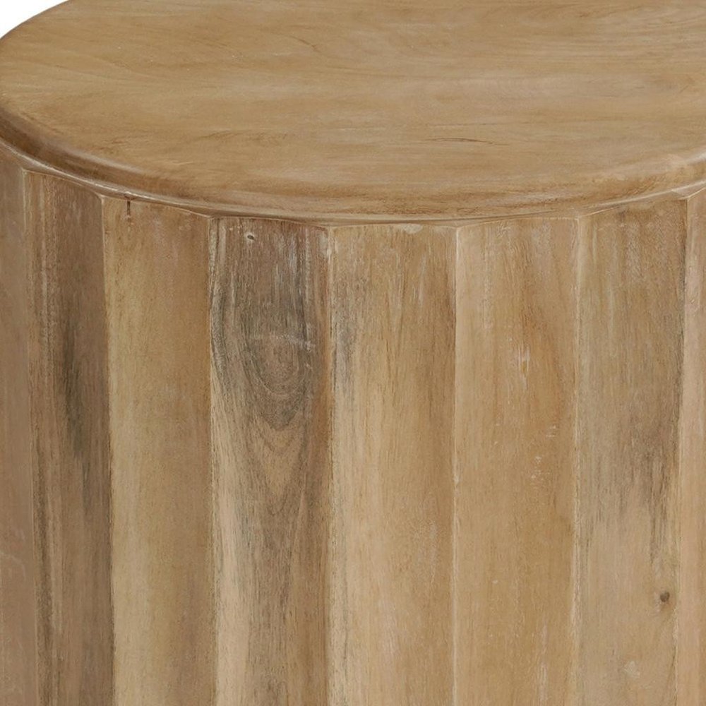Brown Solid Wood Round Block End Table - 23-inch