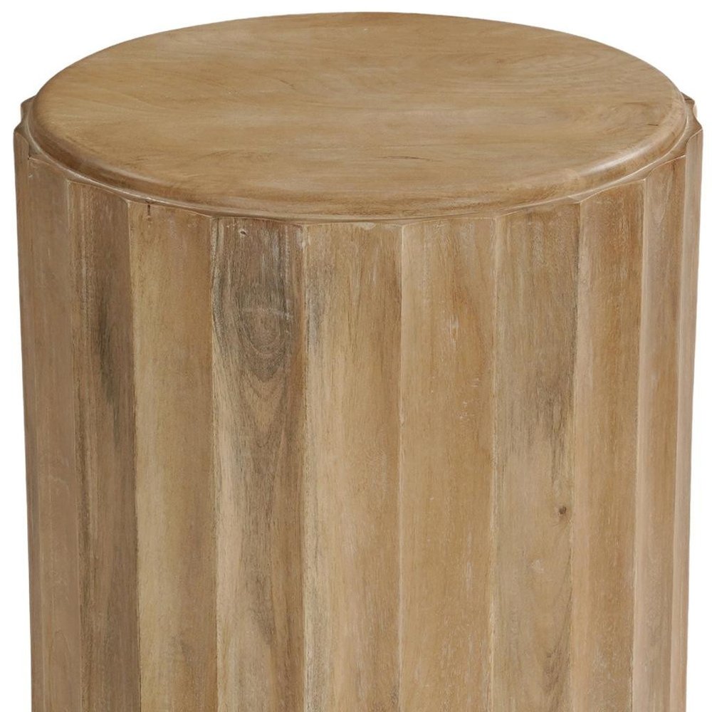 Brown Solid Wood Round Block End Table - 23-inch