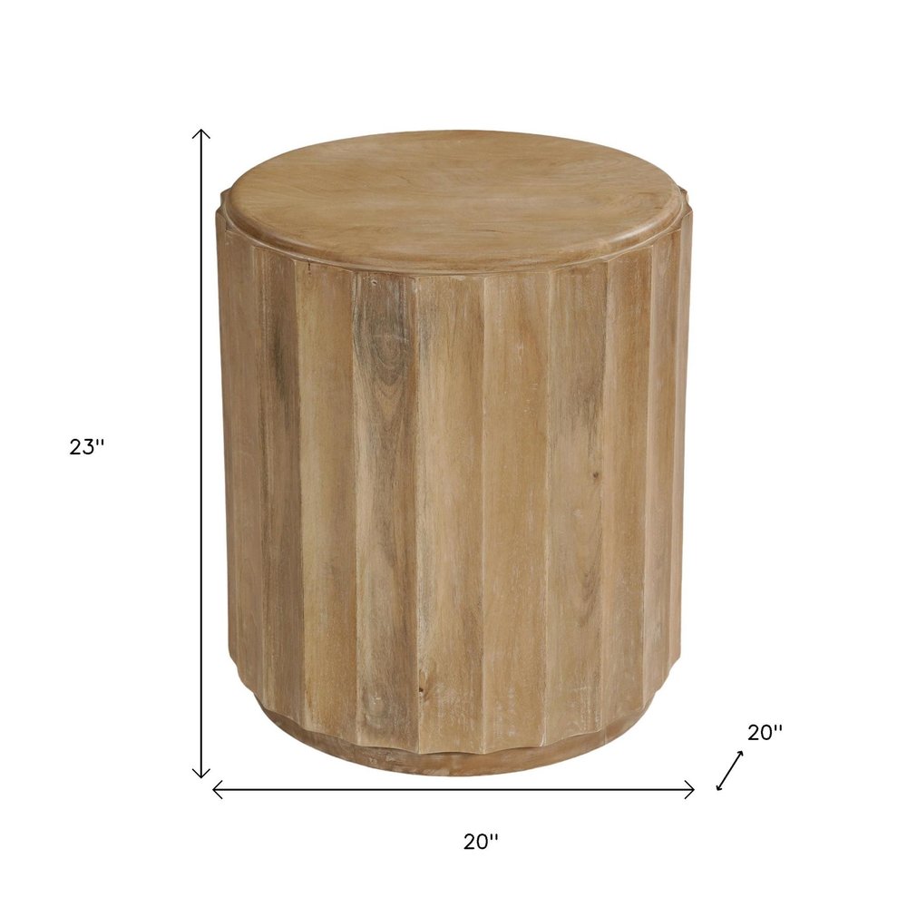 Brown Solid Wood Round Block End Table - 23-inch