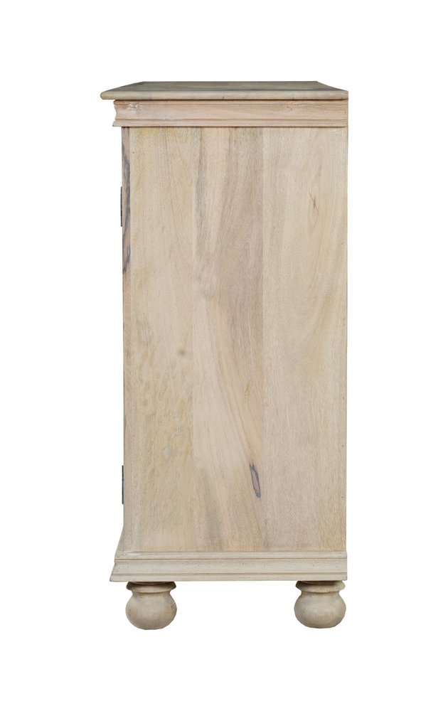 White Solid Wood Carved Floral Sideboard with Three Doors - 72-inch