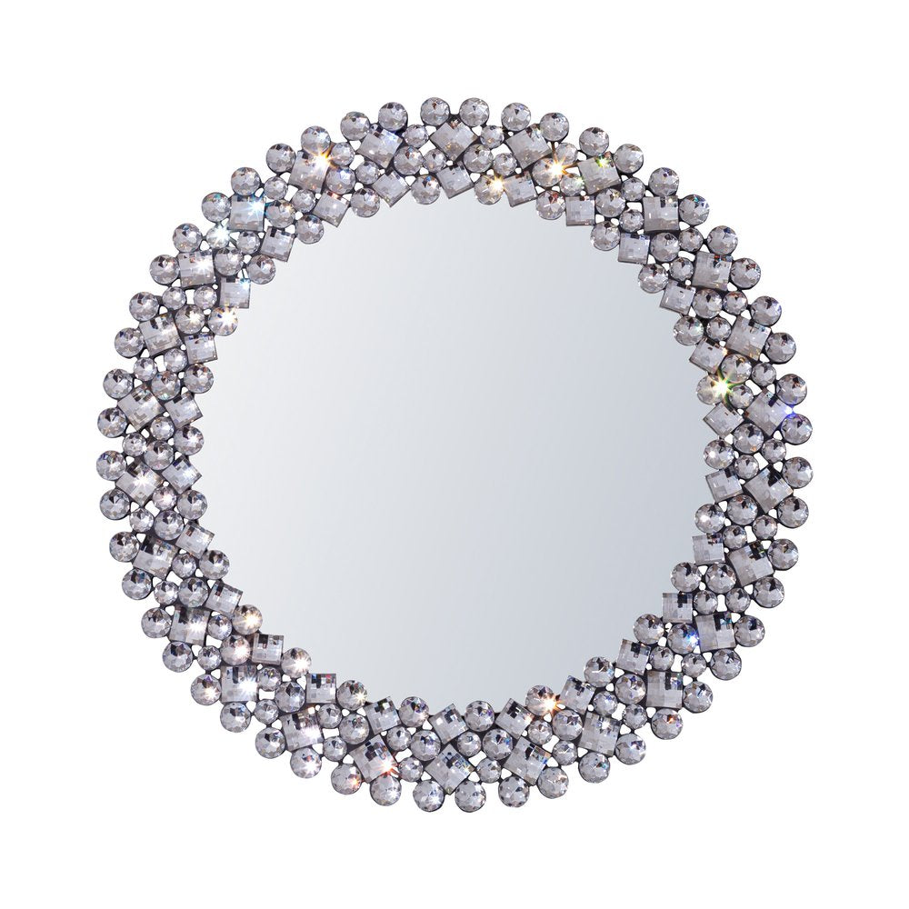 Silver Round Faux Crystal Bling Framed Accent Mirror - 26-inch