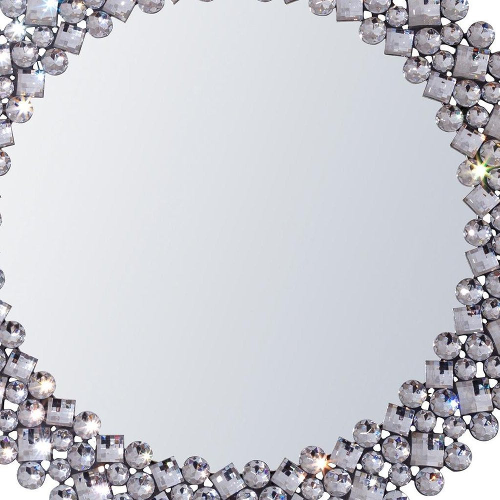 Silver Round Faux Crystal Bling Framed Accent Mirror - 26-inch