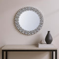 Silver Round Faux Crystal Bling Framed Accent Mirror - 26-inch