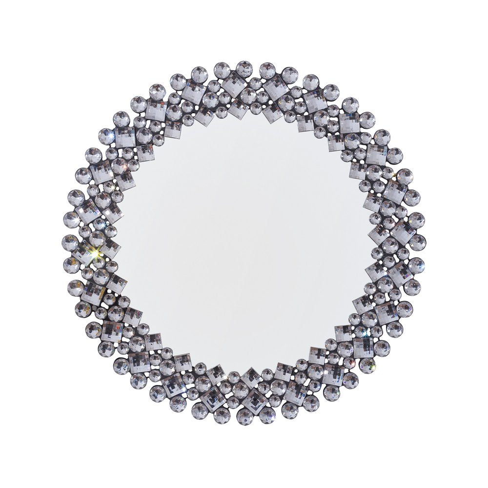 Silver Round Faux Crystal Bling Framed Accent Mirror - 20-inch