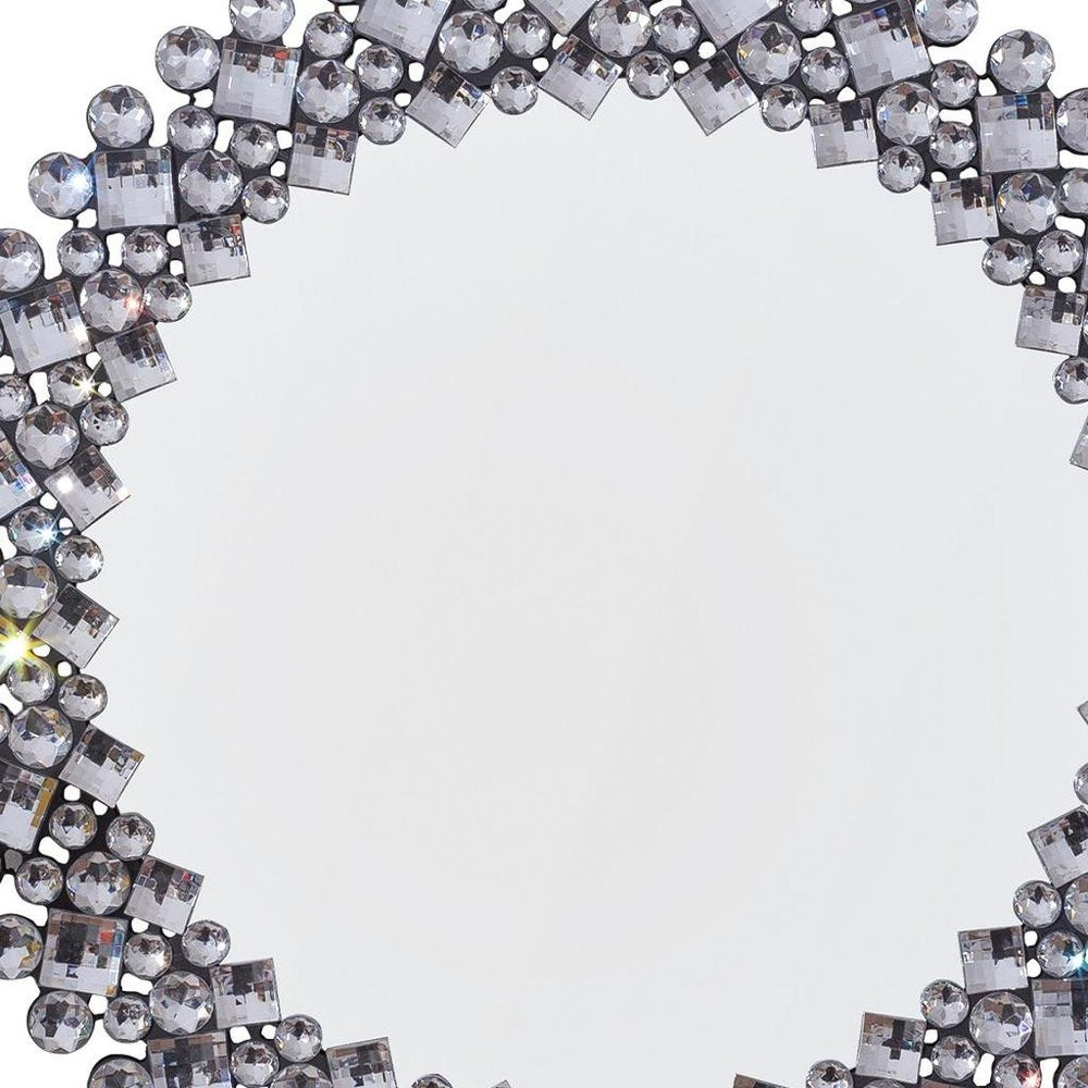Silver Round Faux Crystal Bling Framed Accent Mirror - 20-inch