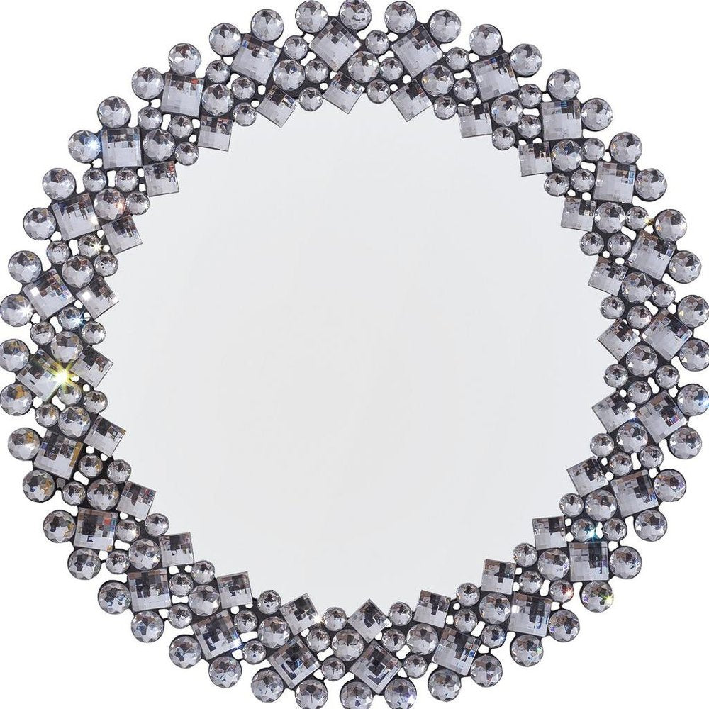 Silver Round Faux Crystal Bling Framed Accent Mirror - 20-inch
