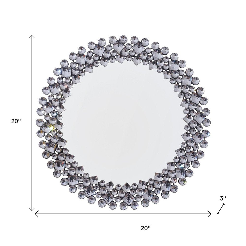 Silver Round Faux Crystal Bling Framed Accent Mirror - 20-inch