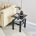 Black Glass and Metal Square End Tables with Shelf