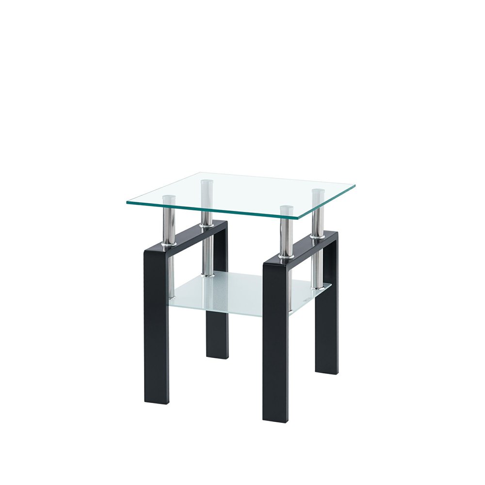 Clear and Black Glass and Steel Square End Table with Shelf - 20-inch