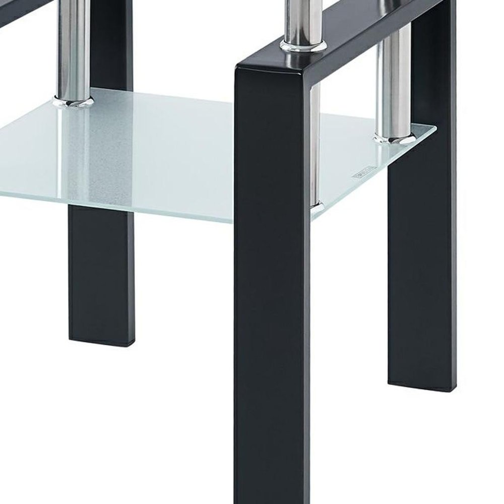 Clear and Black Glass and Steel Square End Table with Shelf - 20-inch