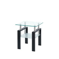 Set of Two Clear and Black Glass and Metal Square End Tables with Shelf