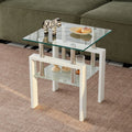 Clear and White Glass and Metal Square End Table with Shelf - 20-inch