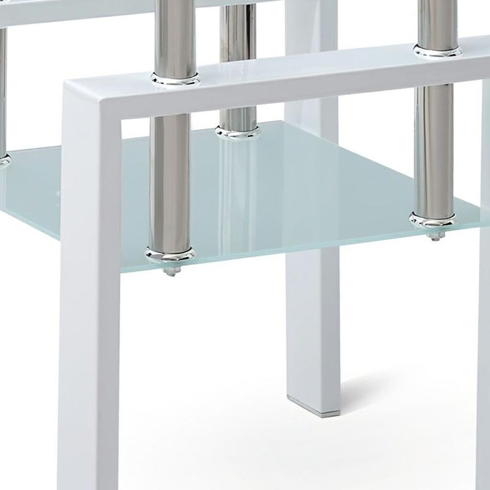 Clear and White Glass and Metal Square End Table with Shelf - 20-inch