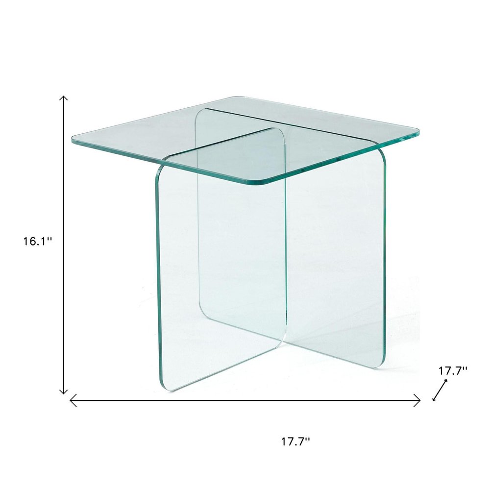Clear Glass Square Cross Legs End Table - 16-inch