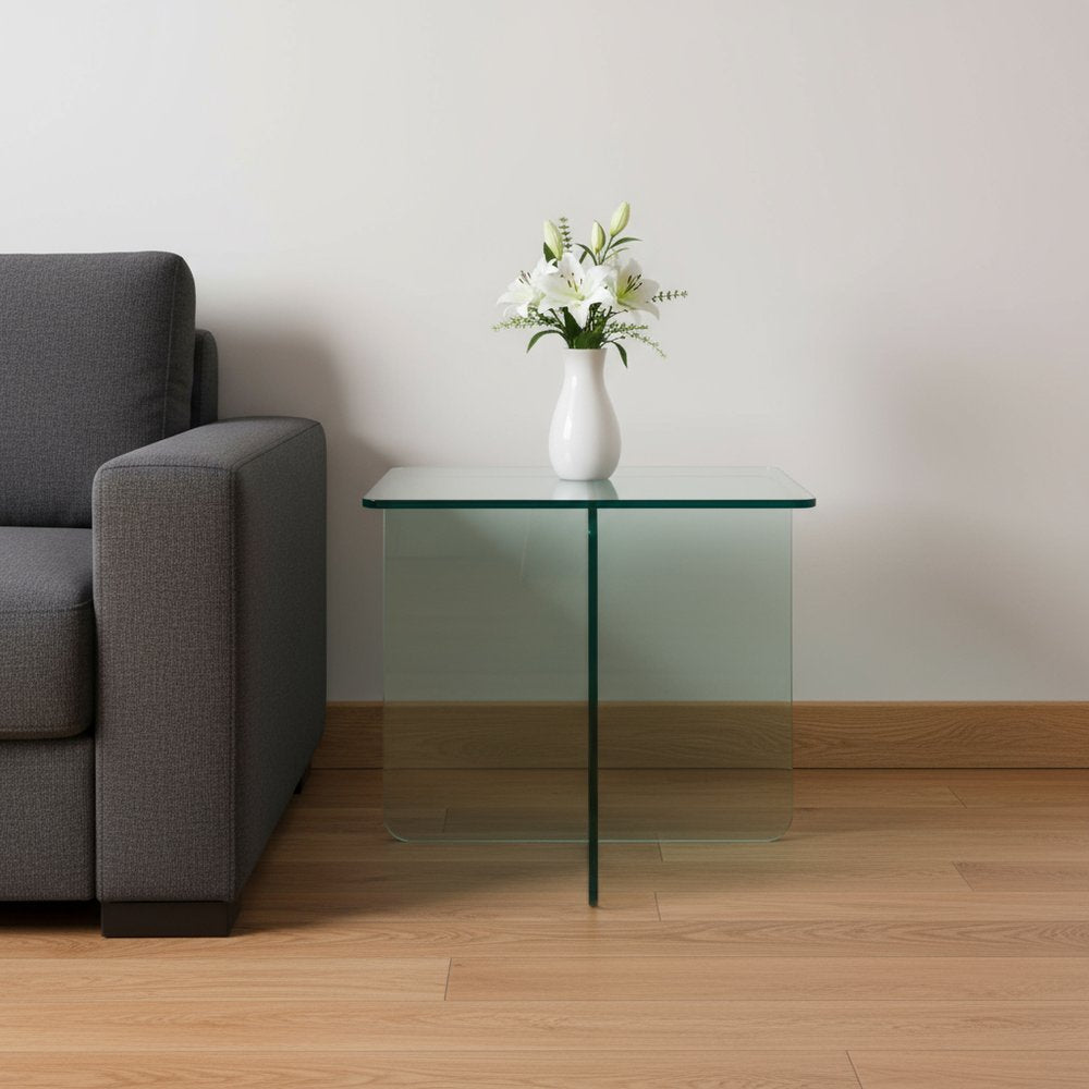 Clear Glass Square Cross Legs End Table - 16-inch