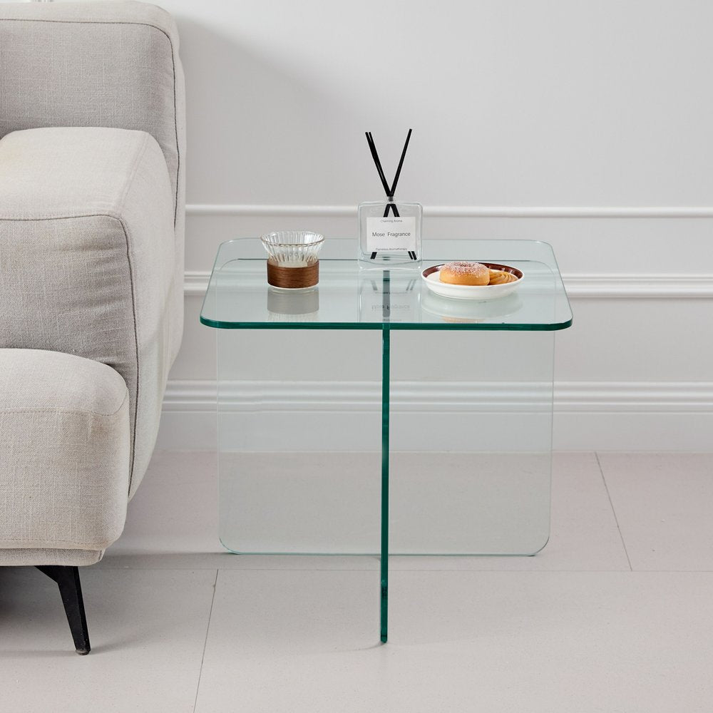 Clear Glass Square Cross Legs End Table - 16-inch