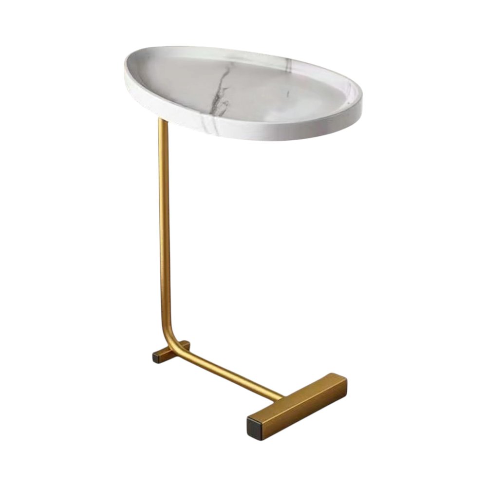White and Gold Faux Marble and Metal Oval End Table - 24-inch