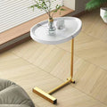 White and Gold Faux Marble and Metal Oval End Table - 24-inch