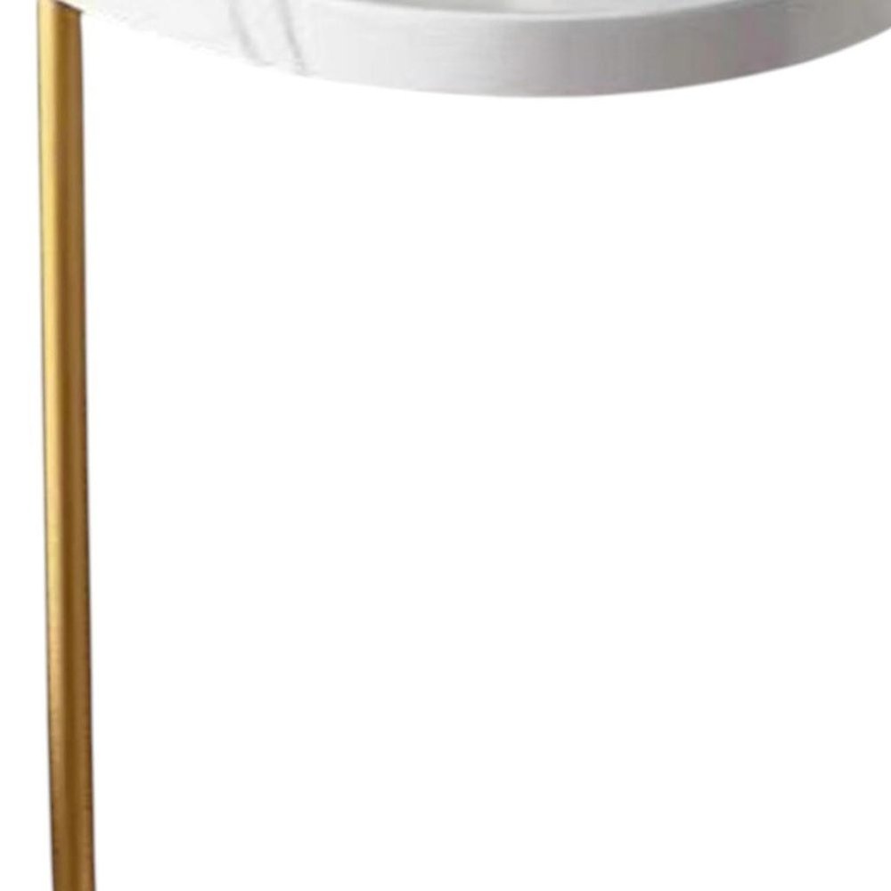 White and Gold Faux Marble and Metal Oval End Table - 24-inch
