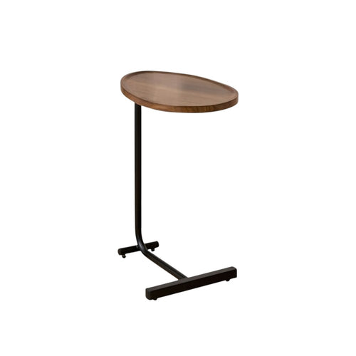 24" Brown and Black Solid Wood and Steel Oval End Tables