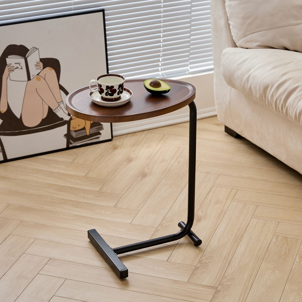 24" Brown and Black Solid Wood and Steel Oval End Tables
