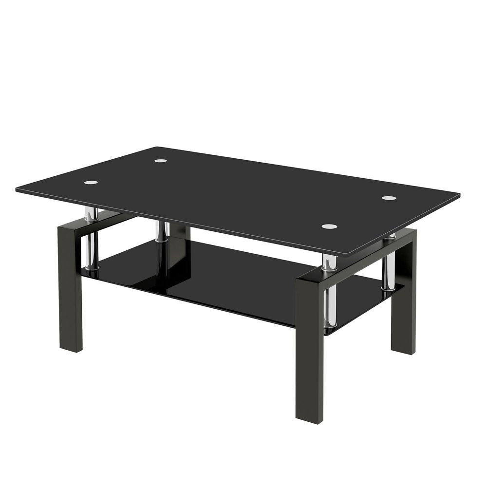 Black Glass and Steel Coffee Table - 39-inch