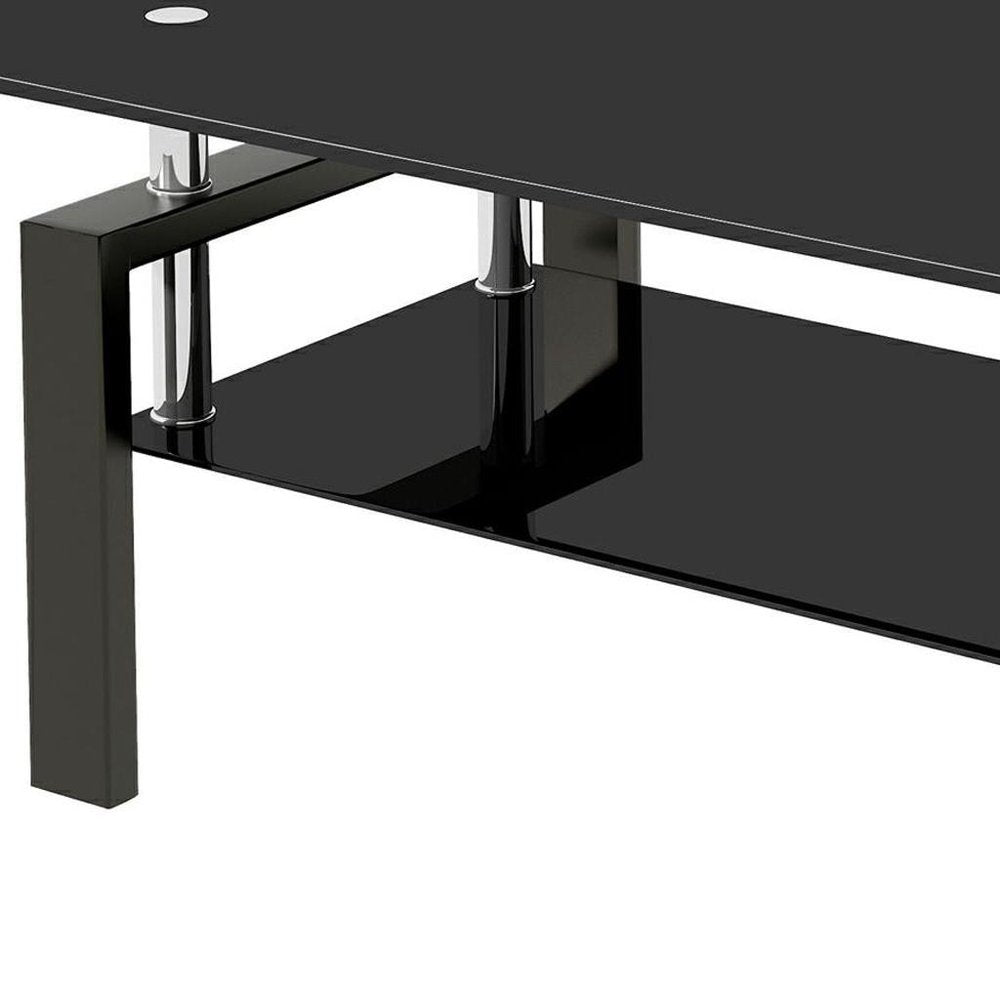 Black Glass and Steel Coffee Table - 39-inch
