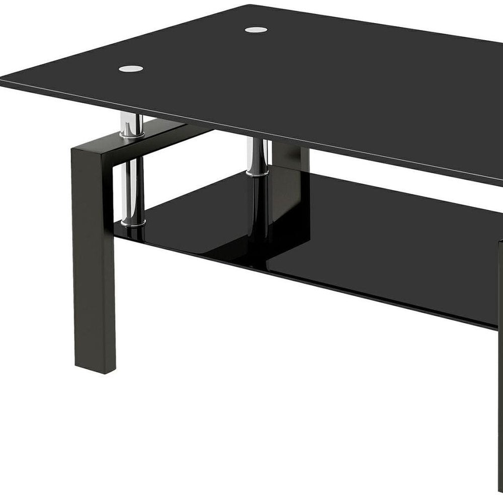 Black Glass and Steel Coffee Table - 39-inch