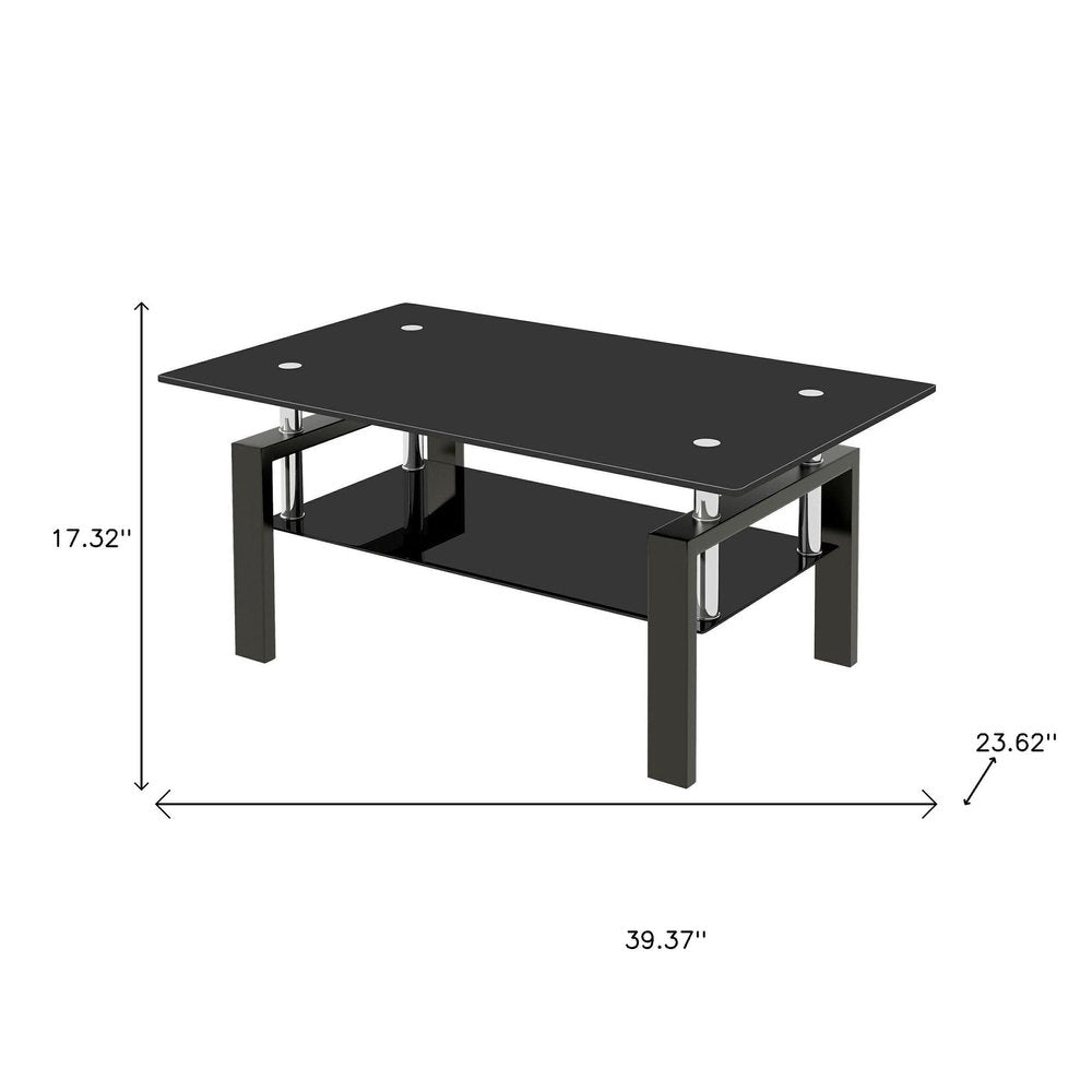 Black Glass and Steel Coffee Table - 39-inch