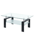 Clear and Black Glass and Steel Coffee Table with Shelf - 39-inch