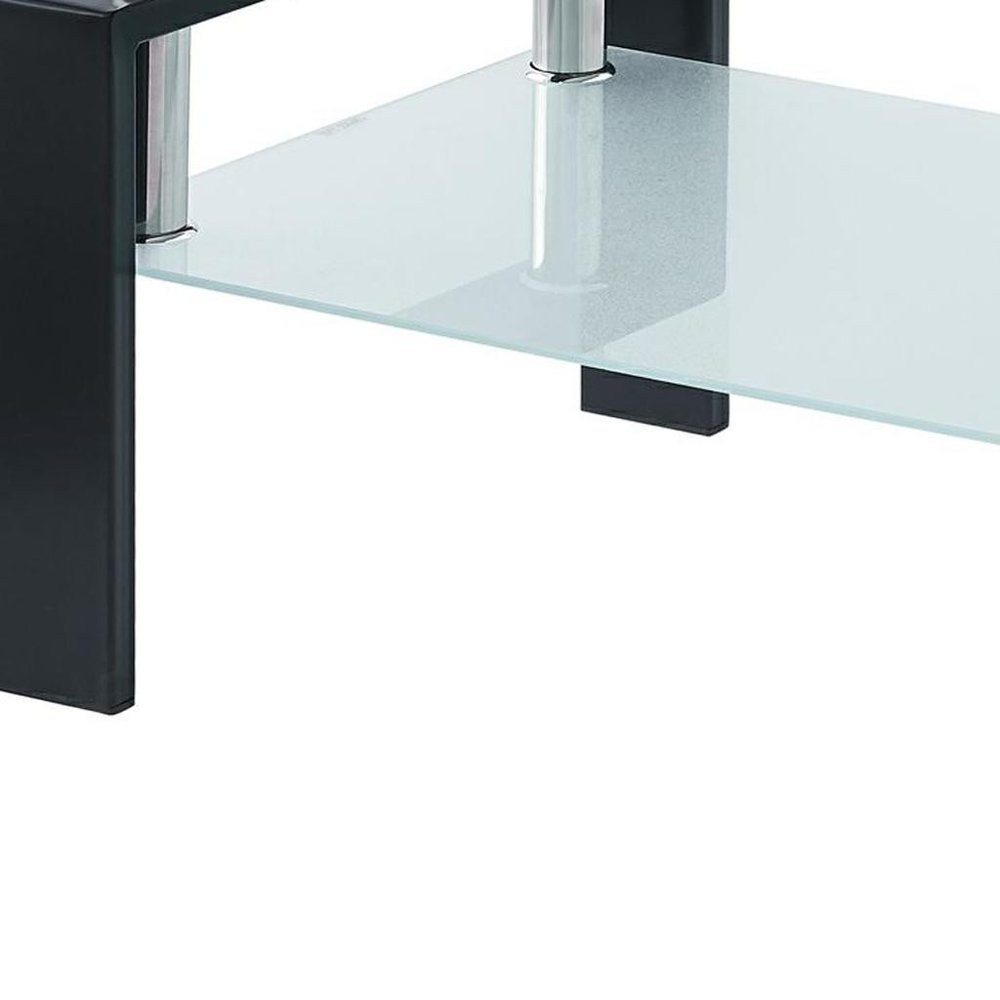 Clear and Black Glass and Steel Coffee Table with Shelf - 39-inch
