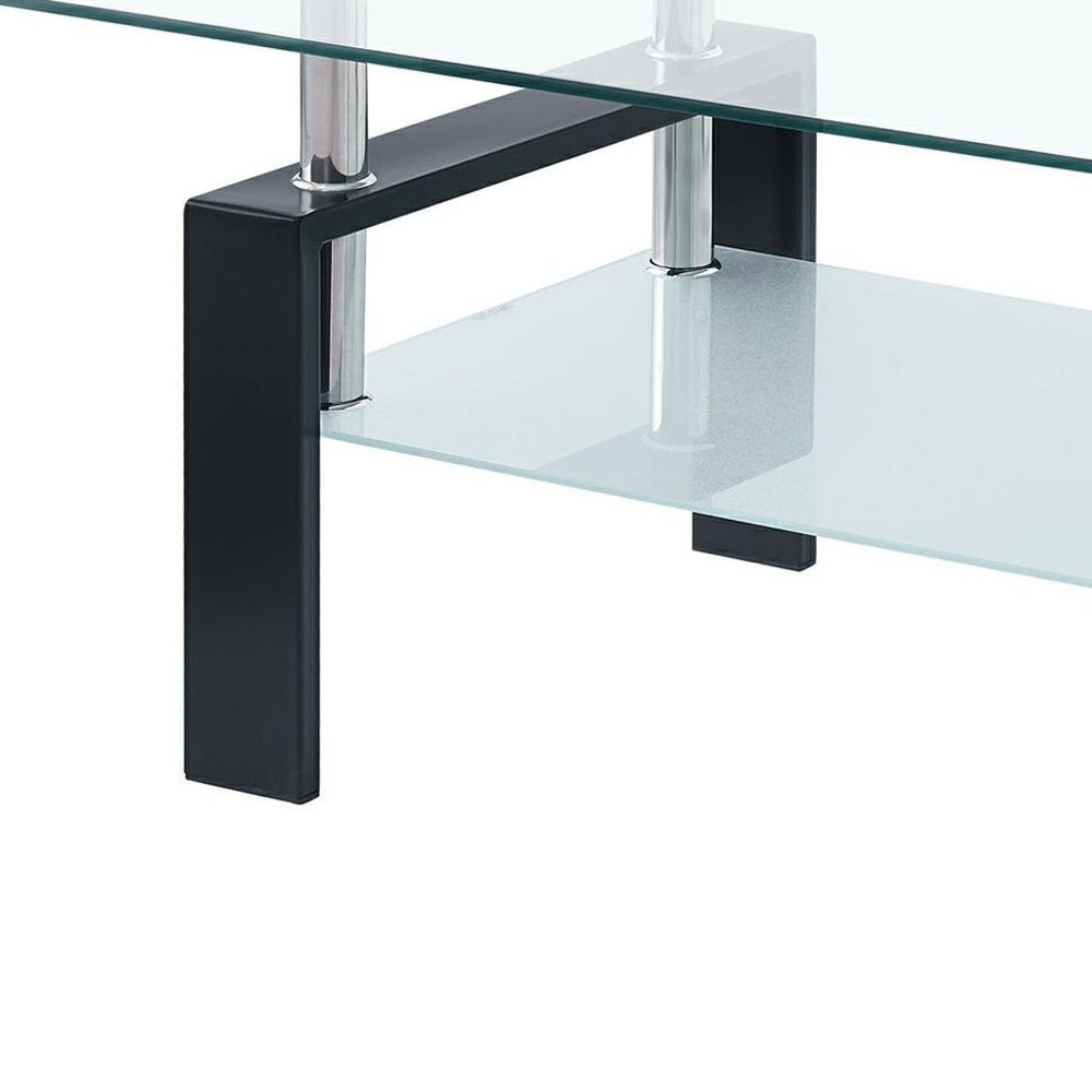 Clear and Black Glass and Steel Coffee Table with Shelf - 39-inch