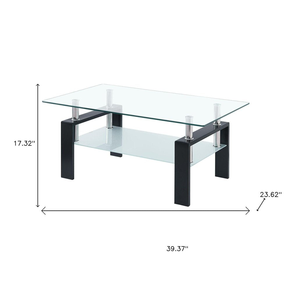 Clear and Black Glass and Steel Coffee Table with Shelf - 39-inch