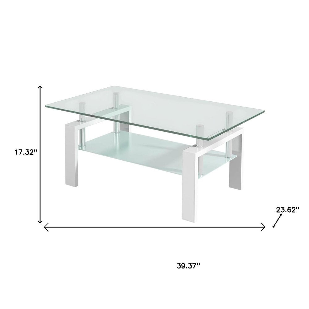 Clear and White Glass and Steel Coffee Table with Shelf - 39-inch