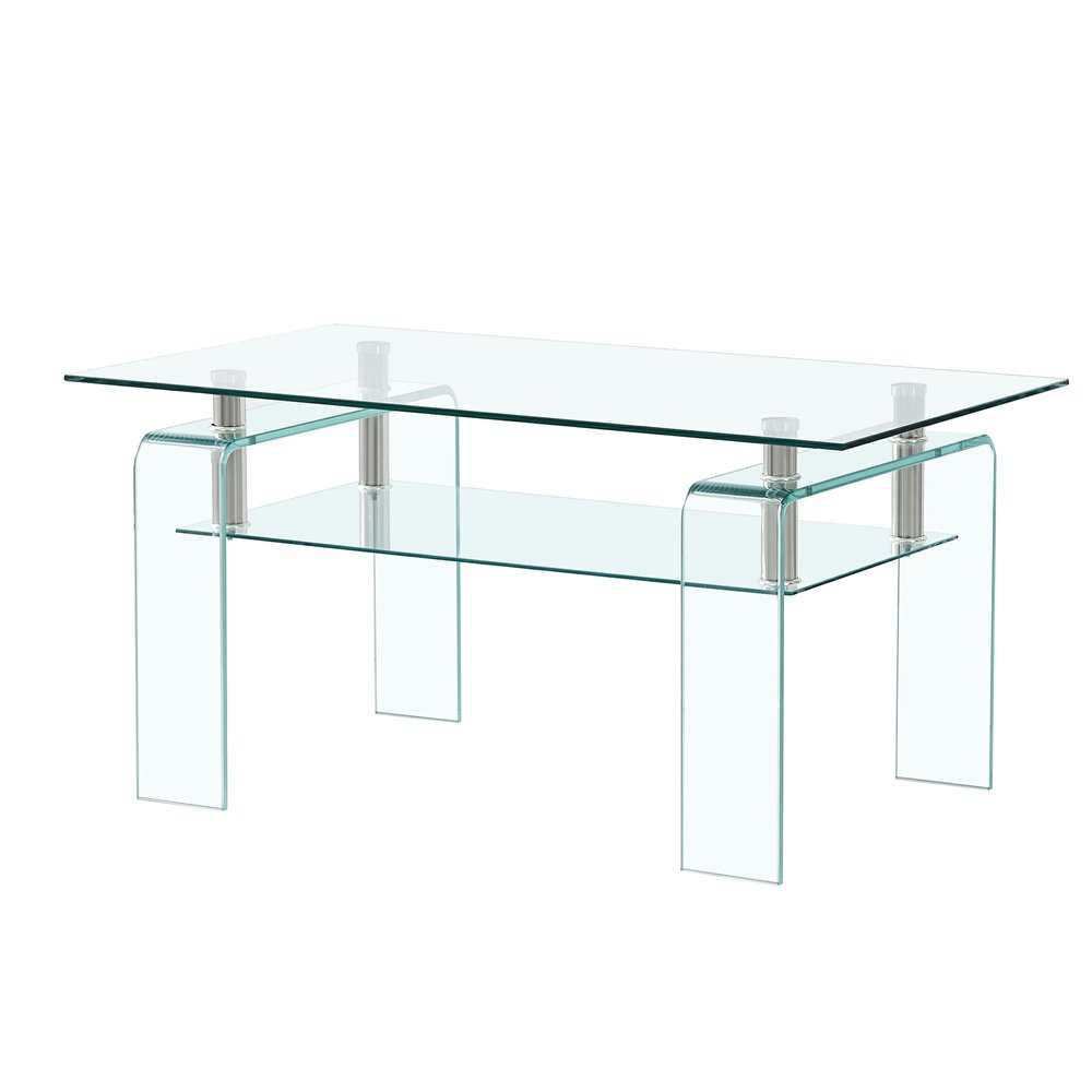 Clear Glass Coffee Table with Shelf - 39-inch