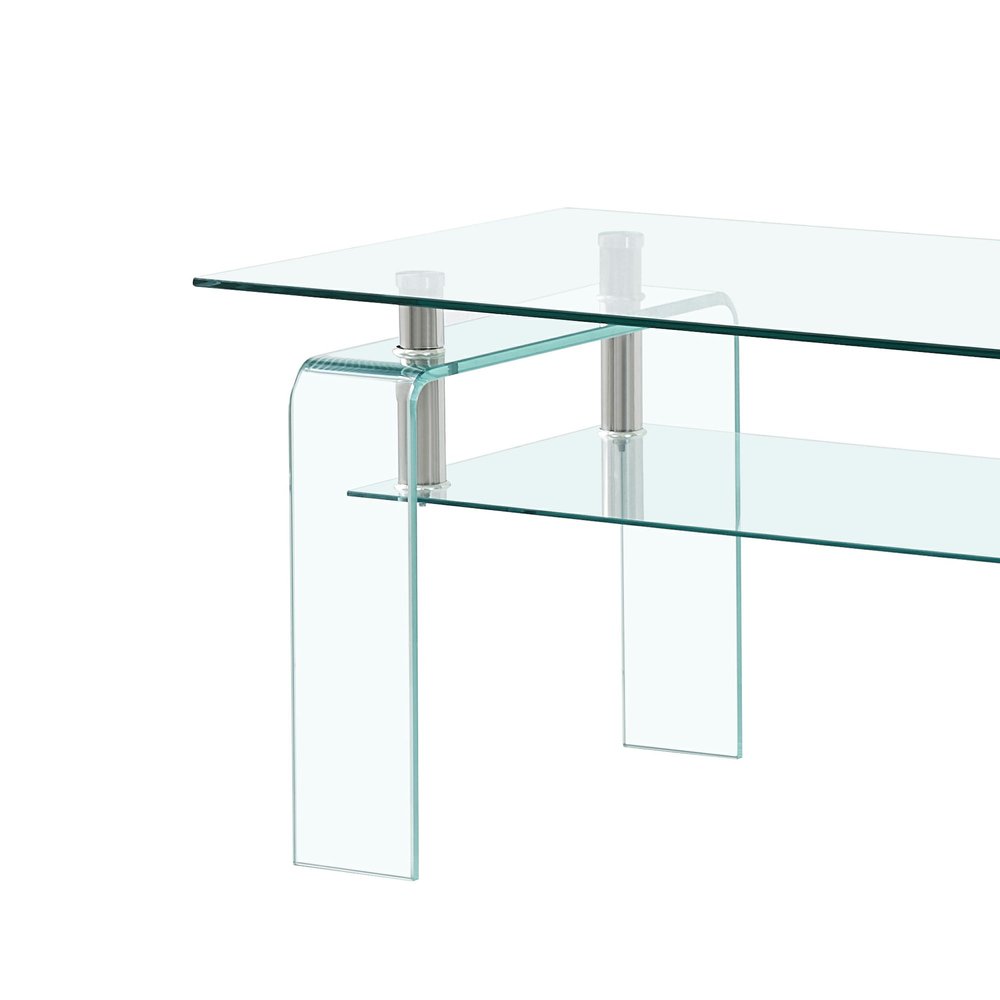Clear Glass Coffee Table with Shelf - 39-inch