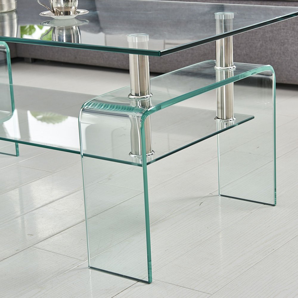 Clear Glass Coffee Table with Shelf - 39-inch