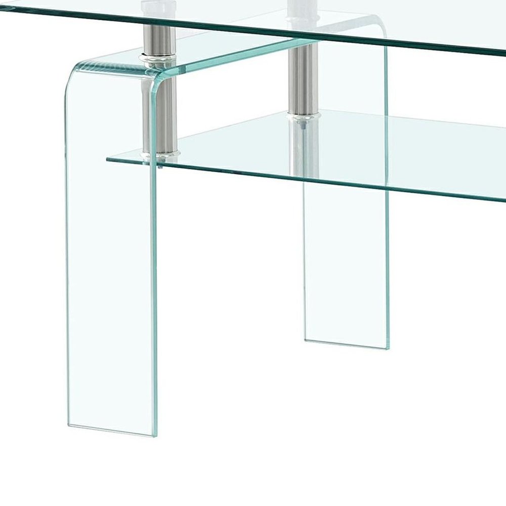 Clear Glass Coffee Table with Shelf - 39-inch
