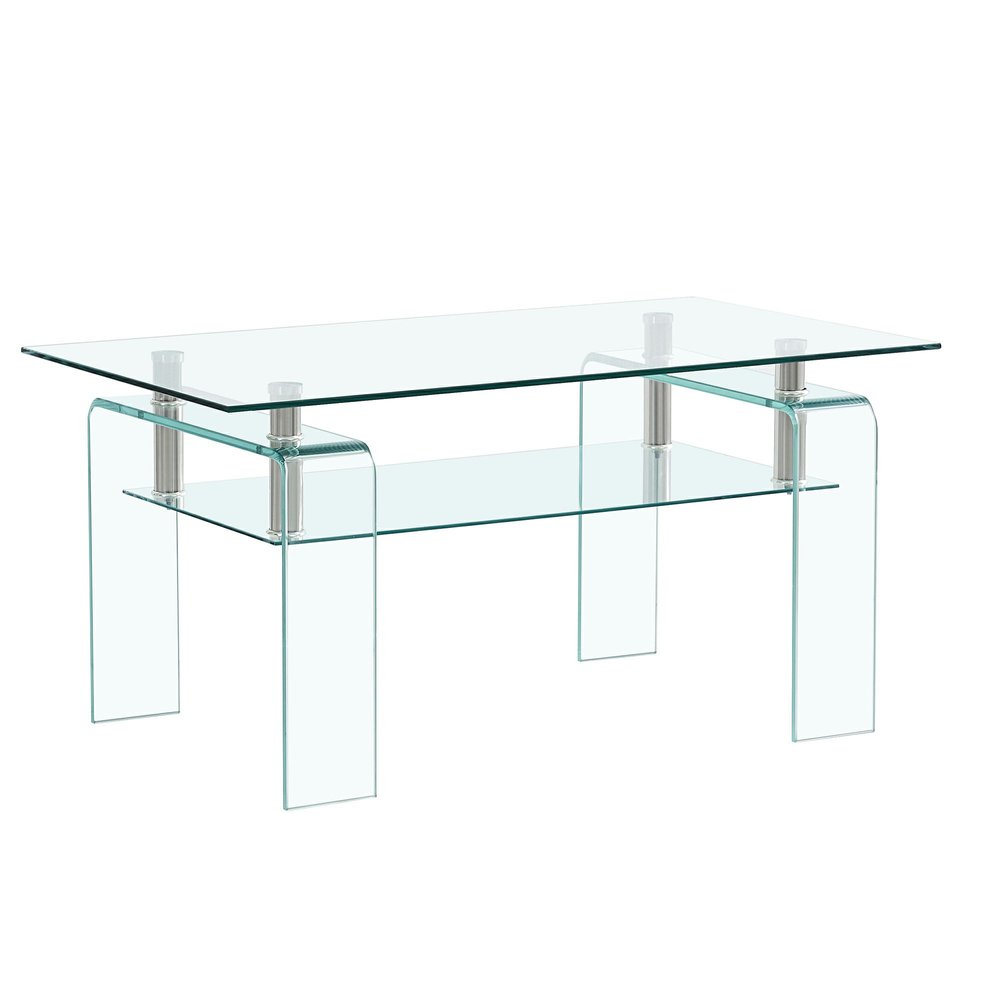 Clear Glass Coffee Table with Shelf - 39-inch