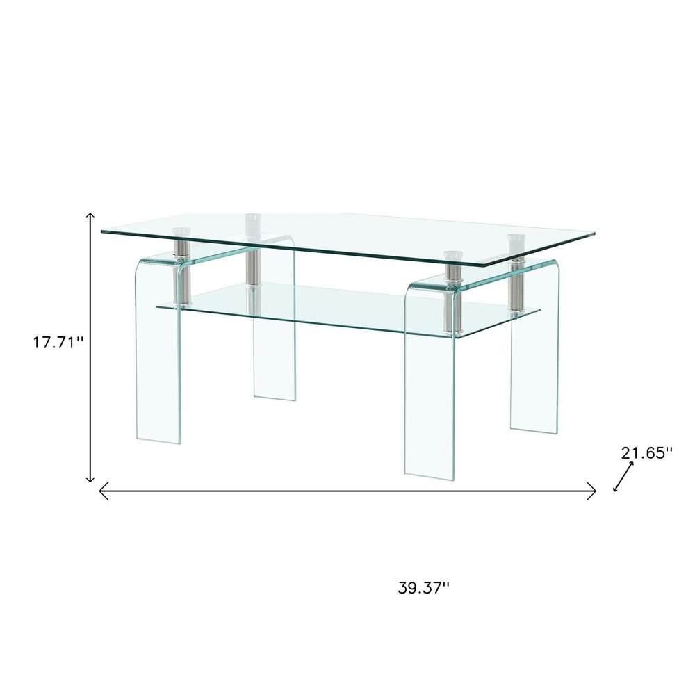 Clear Glass Coffee Table with Shelf - 39-inch