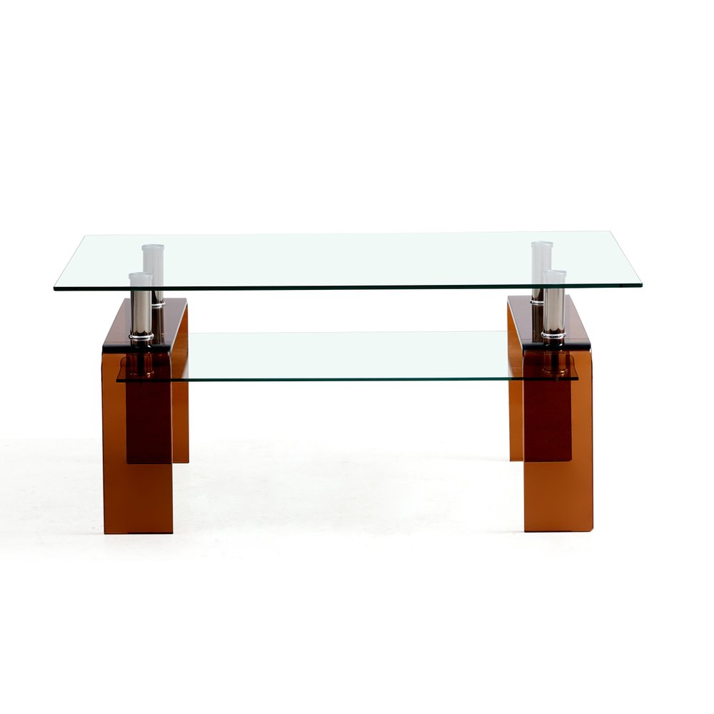 Clear and Brown Glass Coffee Table with Shelf - 39-inch