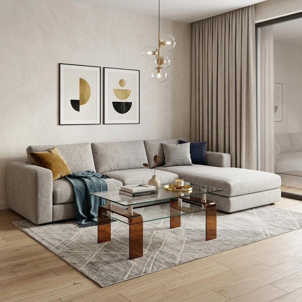 Clear and Brown Glass Coffee Table with Shelf - 39-inch