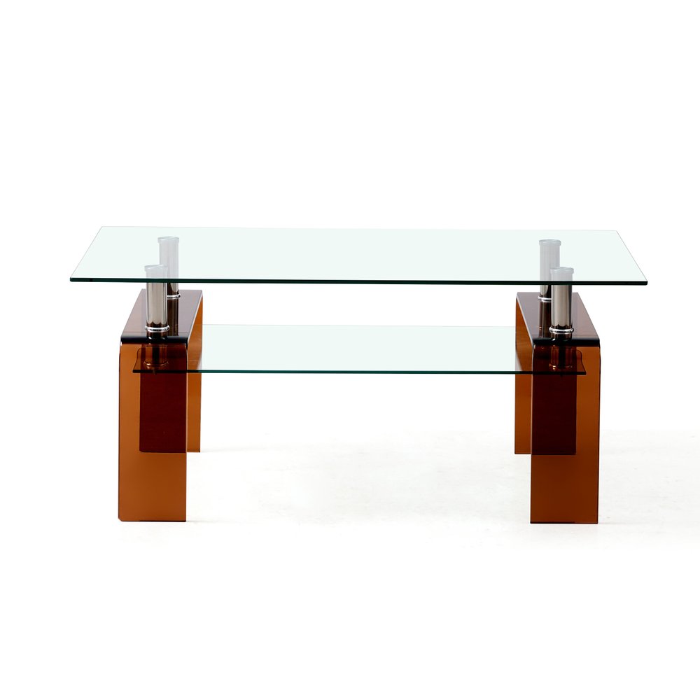 Clear and Brown Glass Coffee Table with Shelf - 39-inch