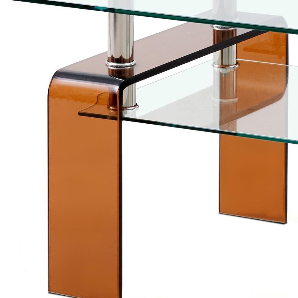 Clear and Brown Glass Coffee Table with Shelf - 39-inch