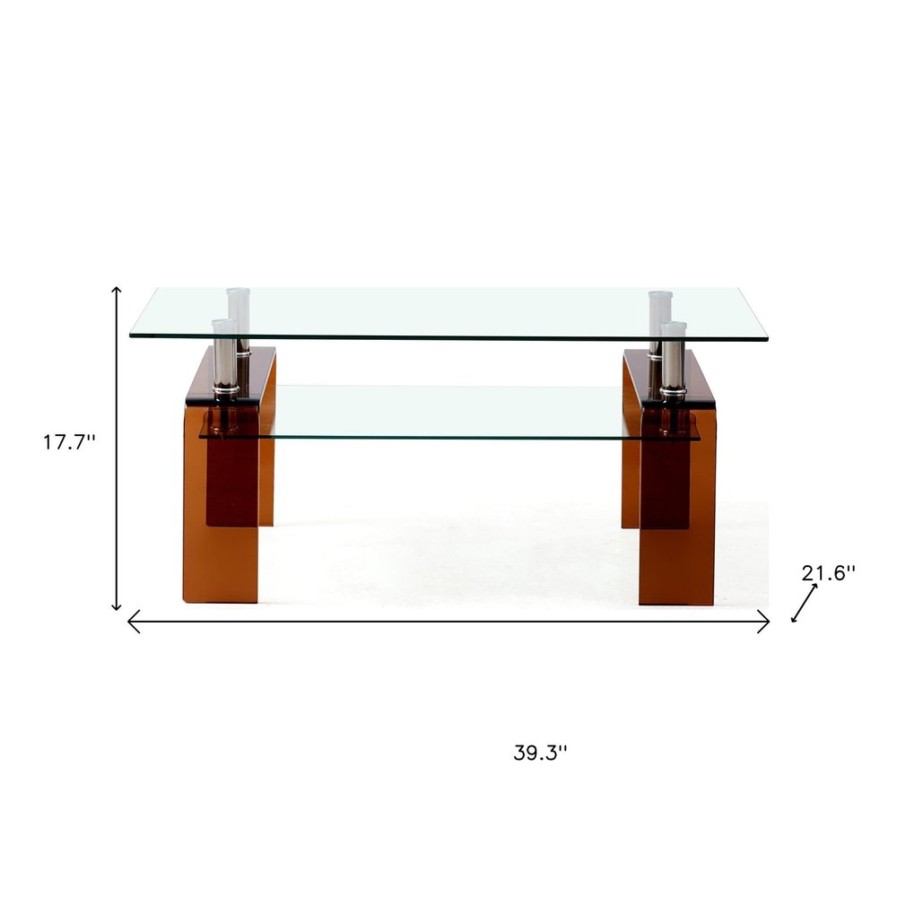 Clear and Brown Glass Coffee Table with Shelf - 39-inch