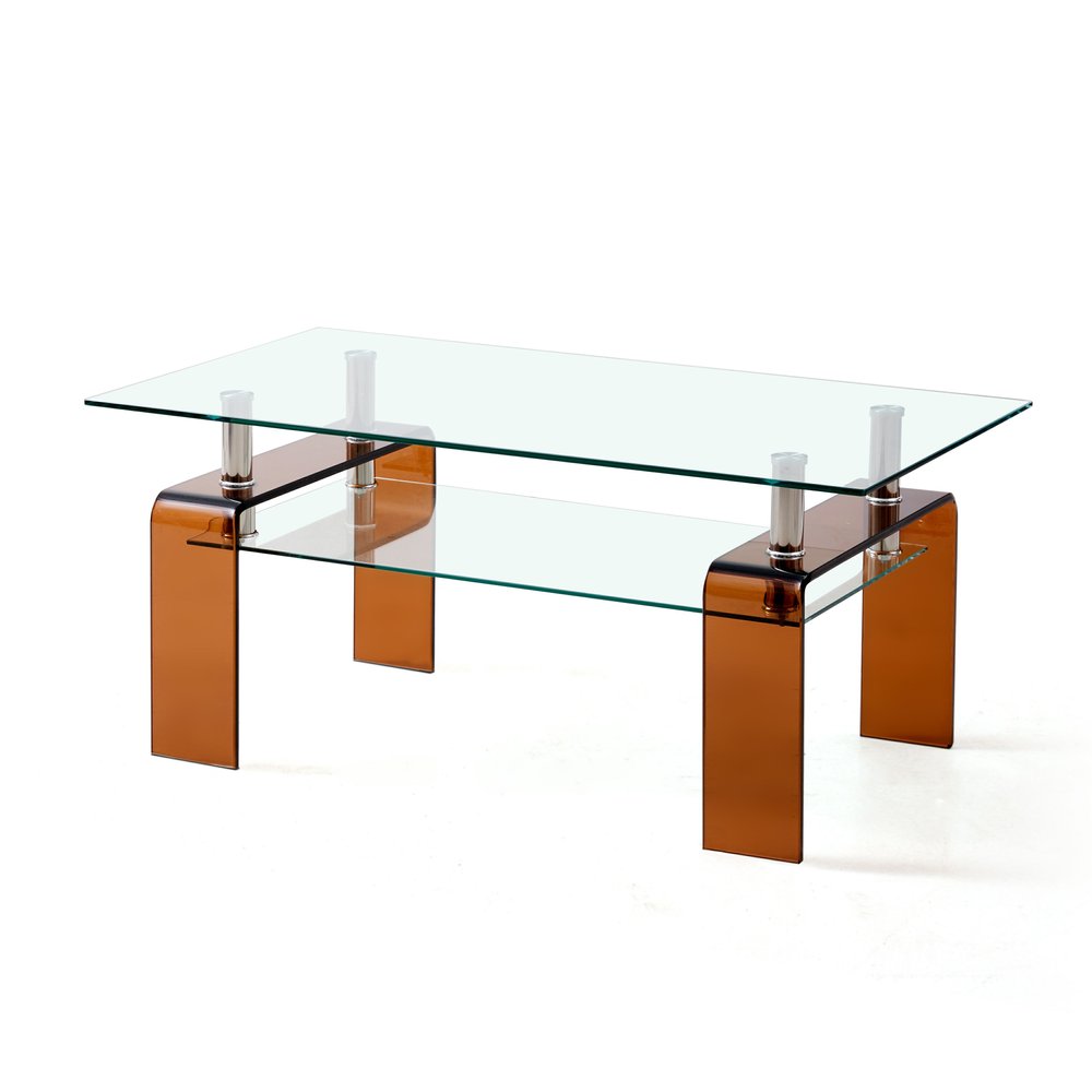 Clear and Brown Glass Coffee Table with Shelf - 39-inch