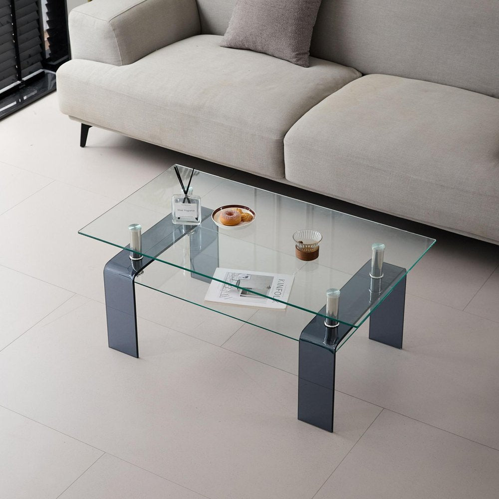 Clear and Black Glass Coffee Table with Shelf - 39-inch