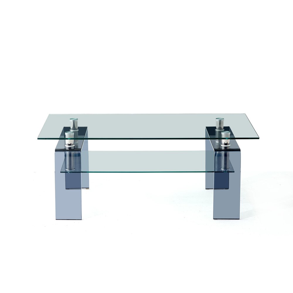 Clear and Black Glass Coffee Table with Shelf - 39-inch