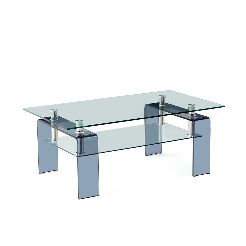 Clear and Black Glass Coffee Table with Shelf - 39-inch