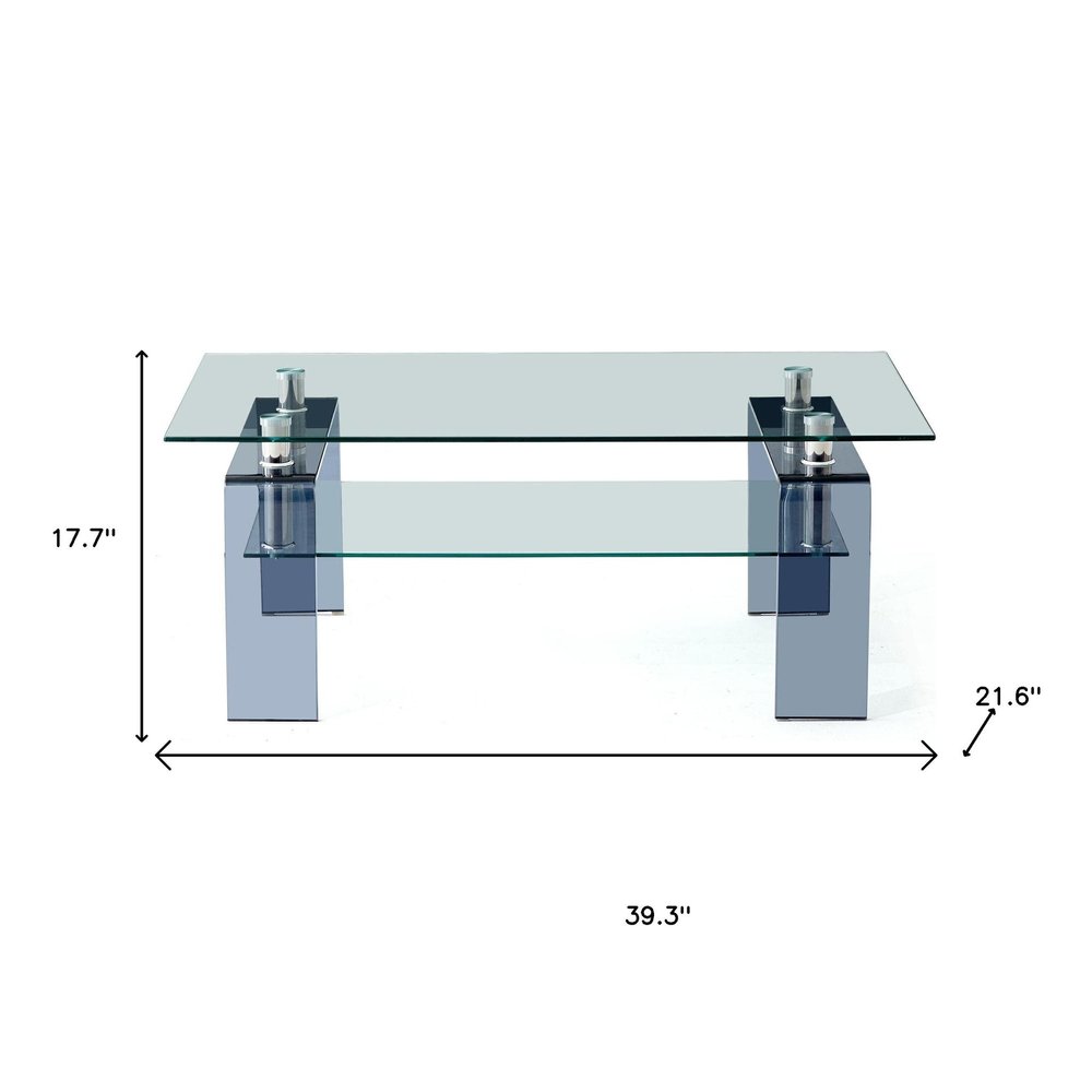 Clear and Black Glass Coffee Table with Shelf - 39-inch